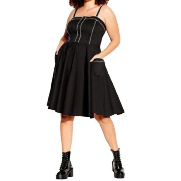 VINTAGE STYLE ☆ PIN-UP ☆ BLACK with WHITE PIPING DRESS ☆ 22w ☆ NWT - Picture 10 of 11